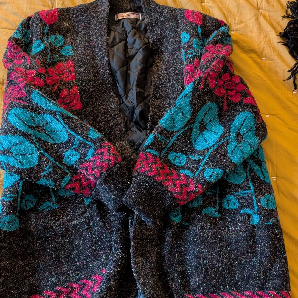 Floral Patterned Sweater - Black, Pink, and Blue